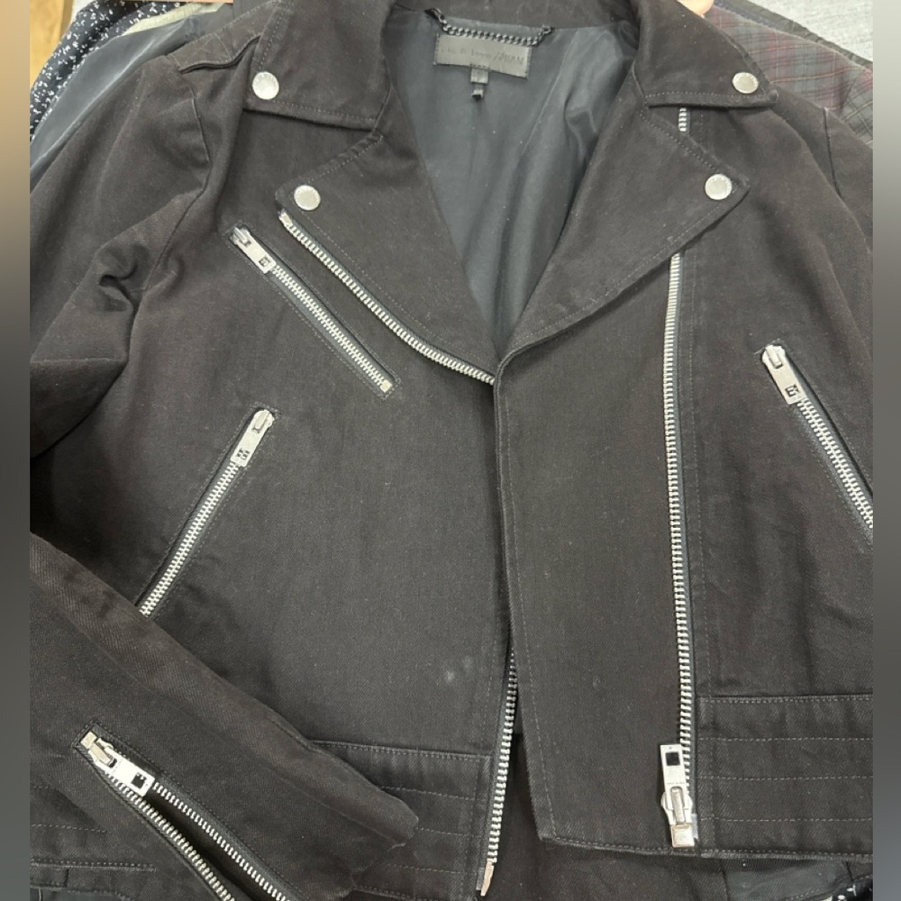 Rag & Bone Lace-Up Back Moto Jacket Black Silver Zipper Women’s